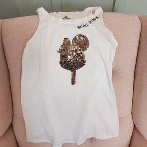 Disney Small White Tank Top with Sequin Mickey Mouse Ice Cream Design Summer